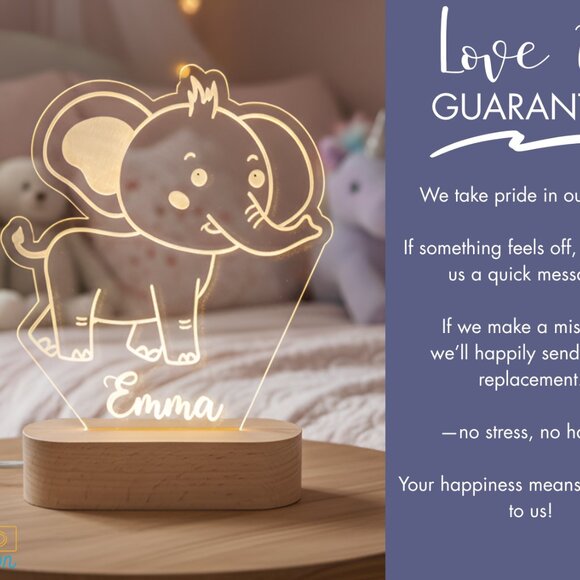 Elephant Custom Name Light • Personalized LED Cloud Decor • Baby Gift - Picture 6 of 8